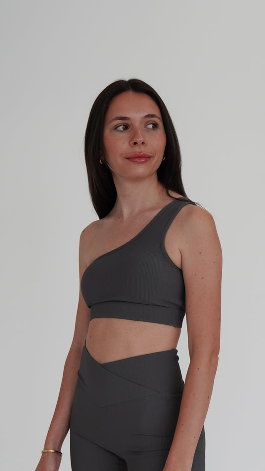 RISE ONE SHOULDER CROP - SLATE