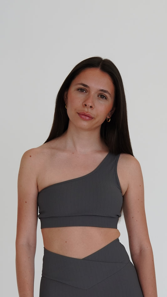 RISE ONE SHOULDER CROP - SLATE